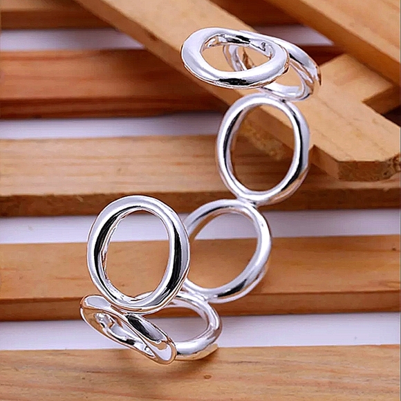 Sterling Silver O Design Bangle Cuff Bracelet - Picture 6 of 7